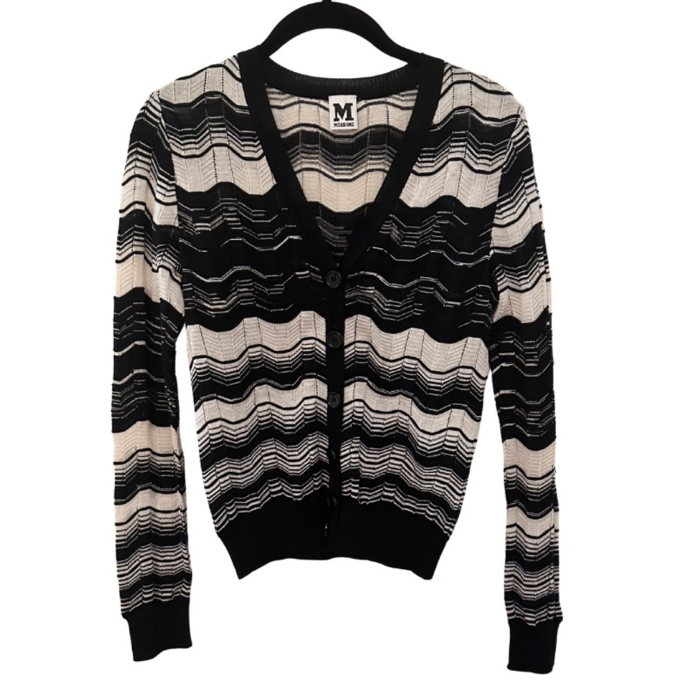 M Missoni Black & White Zig Zag Knit Cardigan Sweater (Size US 6 / IT 42)
